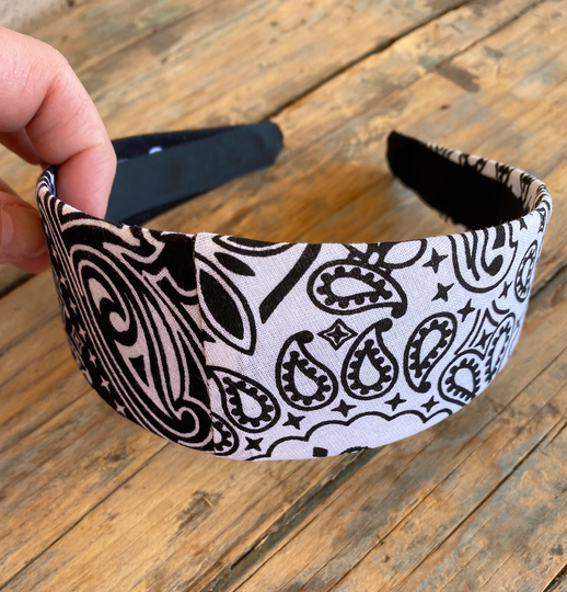 Black & White, Color Block Bandana Headband, Street Style Hairband, Paisley Head Wrap