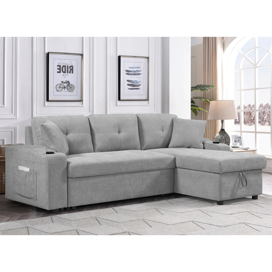 Right-Facing Sectional Sofa Footrest Corner Sofa Armrest Storage Grey