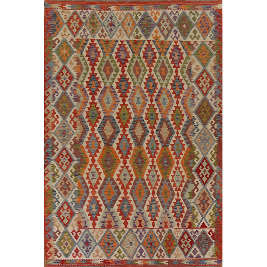 Colorful Kilim Reversible Area Rug Hand-woven Wool Carpet - 8'2"x 11'0"