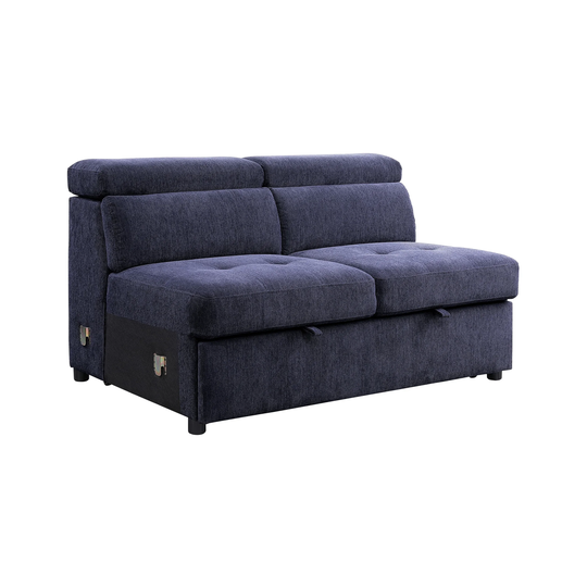 ACME Nekoda Storage Sleeper Sectional Sofa and Ottoman in Navy Blue
