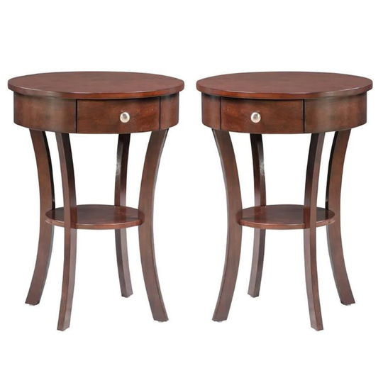 1-Drawer End Table with Shelf in Espresso Wood Finish - Set of 2 - 54 x 84