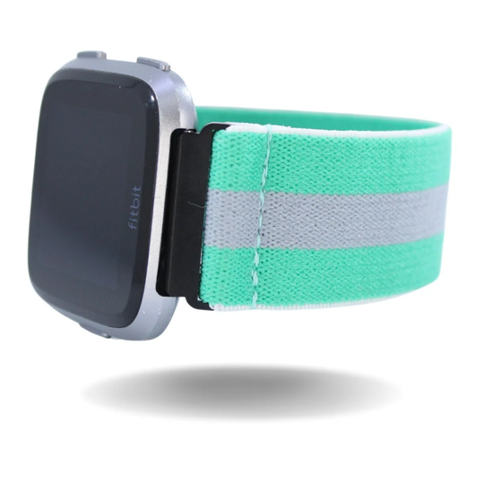 Elastic Fitbit Versa Watch Band | 1, 2, Lite Retro Mint Grey Stripe Cute Comfy Gift Holiday Spring Winter Bday Uniform