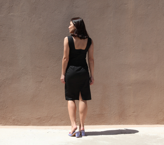 Deadstock Black Chic Linen Pencil Midi Dress.size 44 | S
