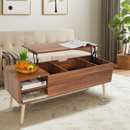 Coffee Table Liftable and Lowerable Table Top Solid Wood Legs Support Big Storage Space