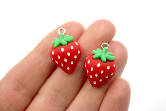 strawberry Charm - 1 Or 2 Polyresin Pendants For Making Earrings, Necklaces, Bracelets, Jewelry Miniature Berry Fruit Gifts Her