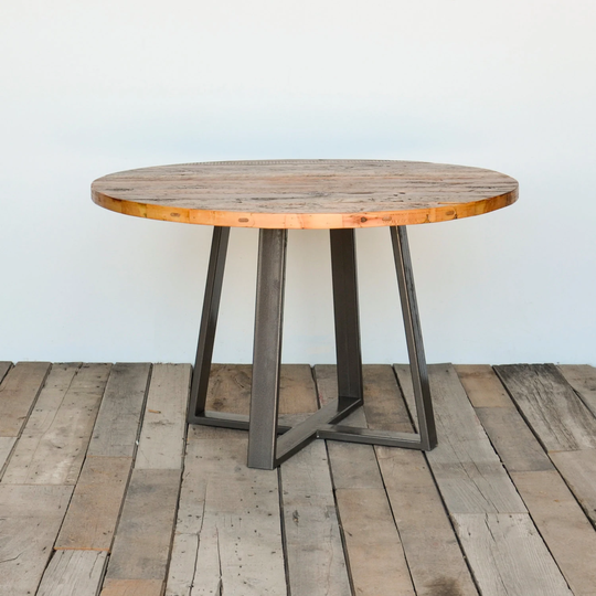 Round Dining Table With Pedestal Base in Reclaimed Wood Steel Legs Of Your Choice Size & Finish - Kitchen