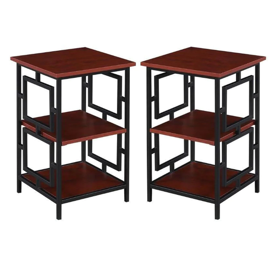 Black Metal Frame End Table in Cherry Wood Finish - Set of 2 - 54 x 84
