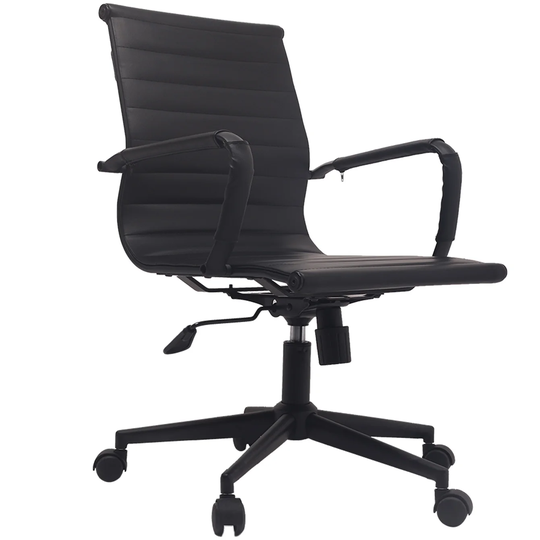 Executive Ergonomic Mid Back Office Chair Ribbed PU Leather Adjustable for Manager Conference Computer Desk White