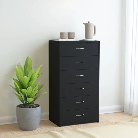 Sideboard with 6 Drawers Black 19.7"x13.4"x37.8" Engineered Wood