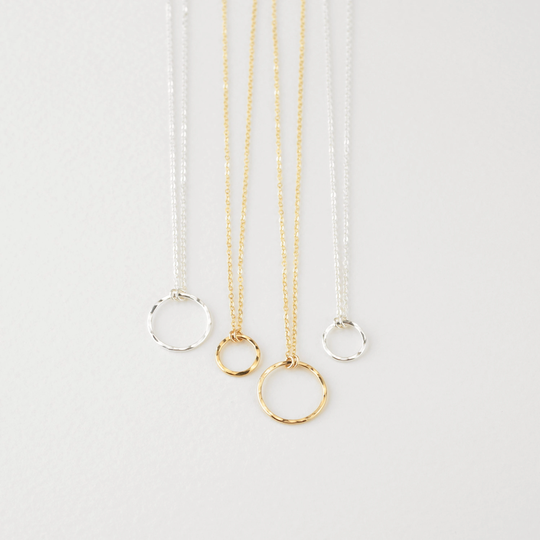 Karma Necklace, Medium Hammered Ring Small Delicate Circle Dainty Necklace, Shiny Necklace