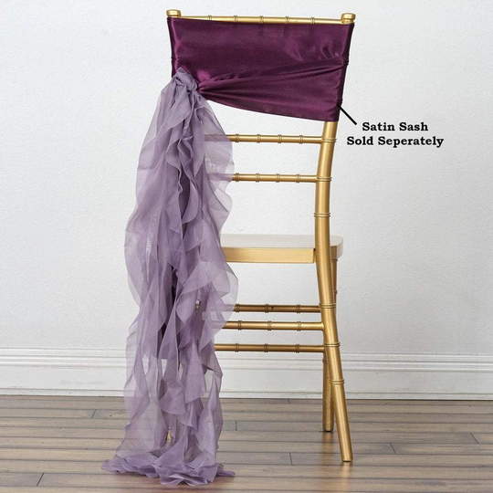 Amethyst Curly Chiffon Chair Sash Bows Ties Wedding Decorations