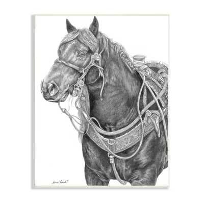Riding Horse Portrait Minimal Elegant Pencil Mark Pattern by Andrea Kochish - Graphic Art