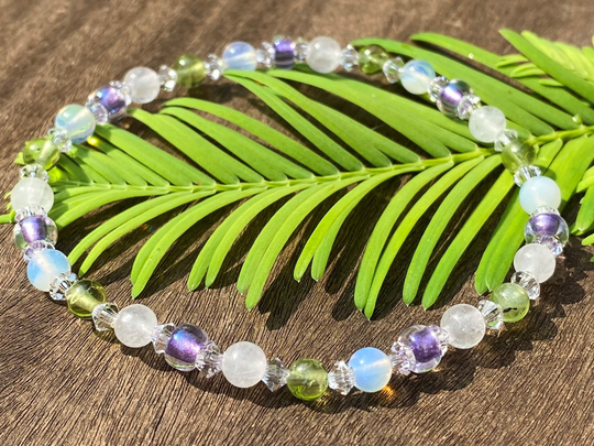 Leo Girl's Power Healing Stone Bracelet With Peridot, Danburite & Opalite