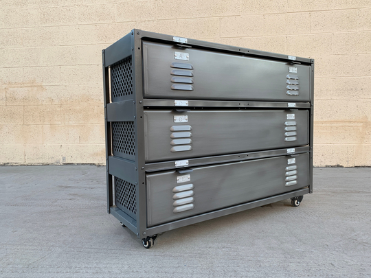 3x3 Locker Unit On Casters, Refinished in Monochrome Natural Steel, Free U.s. Shipping