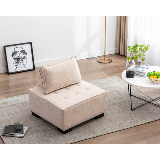 Modern Ottoman Lazy Chair Barrel Sofa, Small Accent Chair with Solid Wood Legs for Bedroom Living Room Apartment