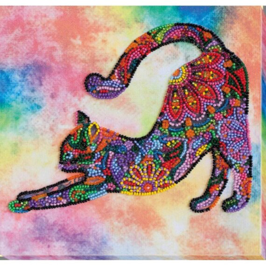 Diy Bead Embroidery Kit On Art Canvas "Playful Kitten - Cat", Gift. Size 7.9"×7.9" | 20x20 cm | Abris