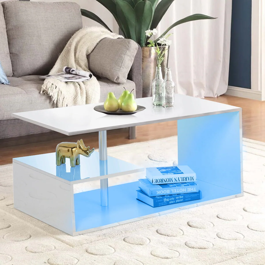 Coffee Table G Shape LED Coffee Table for Living Room, White"