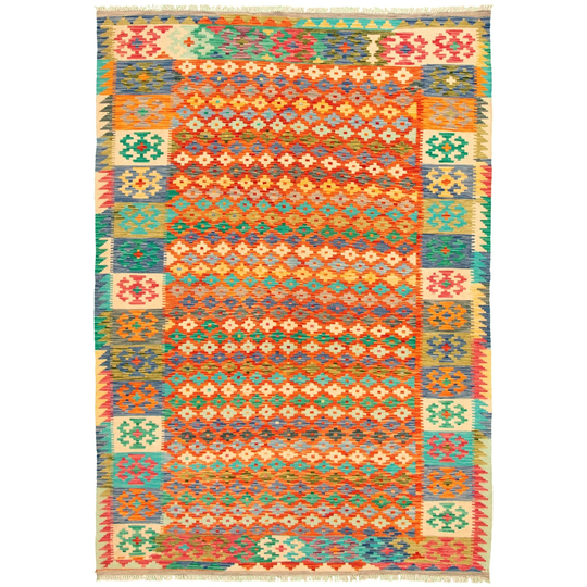 ECARPETGALLERY Flat-weave Bold and Colorful Multi Color Wool Kilim - 6'7 x 9'7