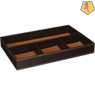 Flat 4-Slot Leather Drawer Tray Desk Stationery Sundries Gadget Organizer Storage Box Pen Pencil Holder Case Container