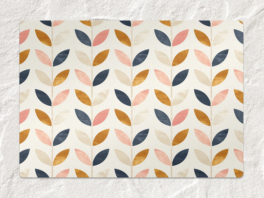 Simple Scandinavian Leaf Chair Mat, Beige Splat Navy Vinyl Floor Geometric Protective Pvc Area Rug, Gift Idea
