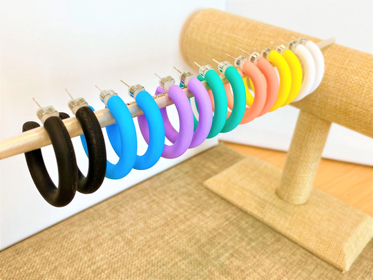 Colorful Acrylic Big Hoop Earrings Blue, Purple, Yellow, Green, Melon Orange, Black & White 2.5 Inch Or 1.5 Waterproof Summer Jewelry