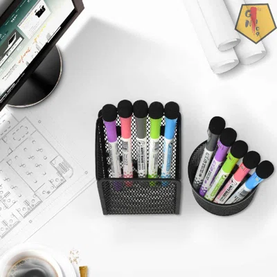Magnetic Pencil Holder, Magnetic Marker Holder, Mesh Storage Baskets With Magnets, Mesh Pen Holder For Refrigerator, Whiteboard, Locker Accessories, O