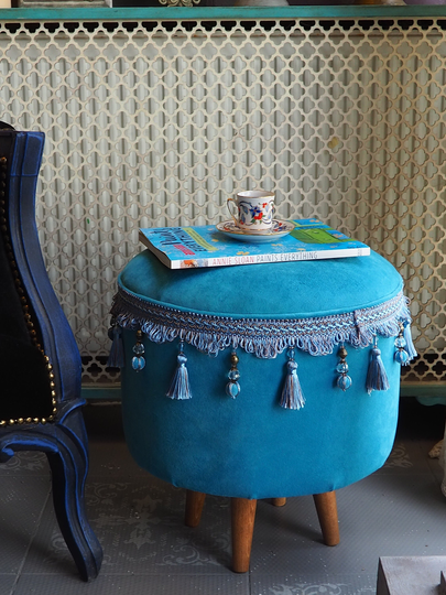 Turkish Turquoise Velvet Fabric Decorative Pouffe & 2 Free 4545 Pillowcases -Ottoman Chair-Turkish Pouffe-Moraccan Pouf Activ