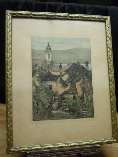 Antique Hand Colored Engraving Unknown Artist European Town