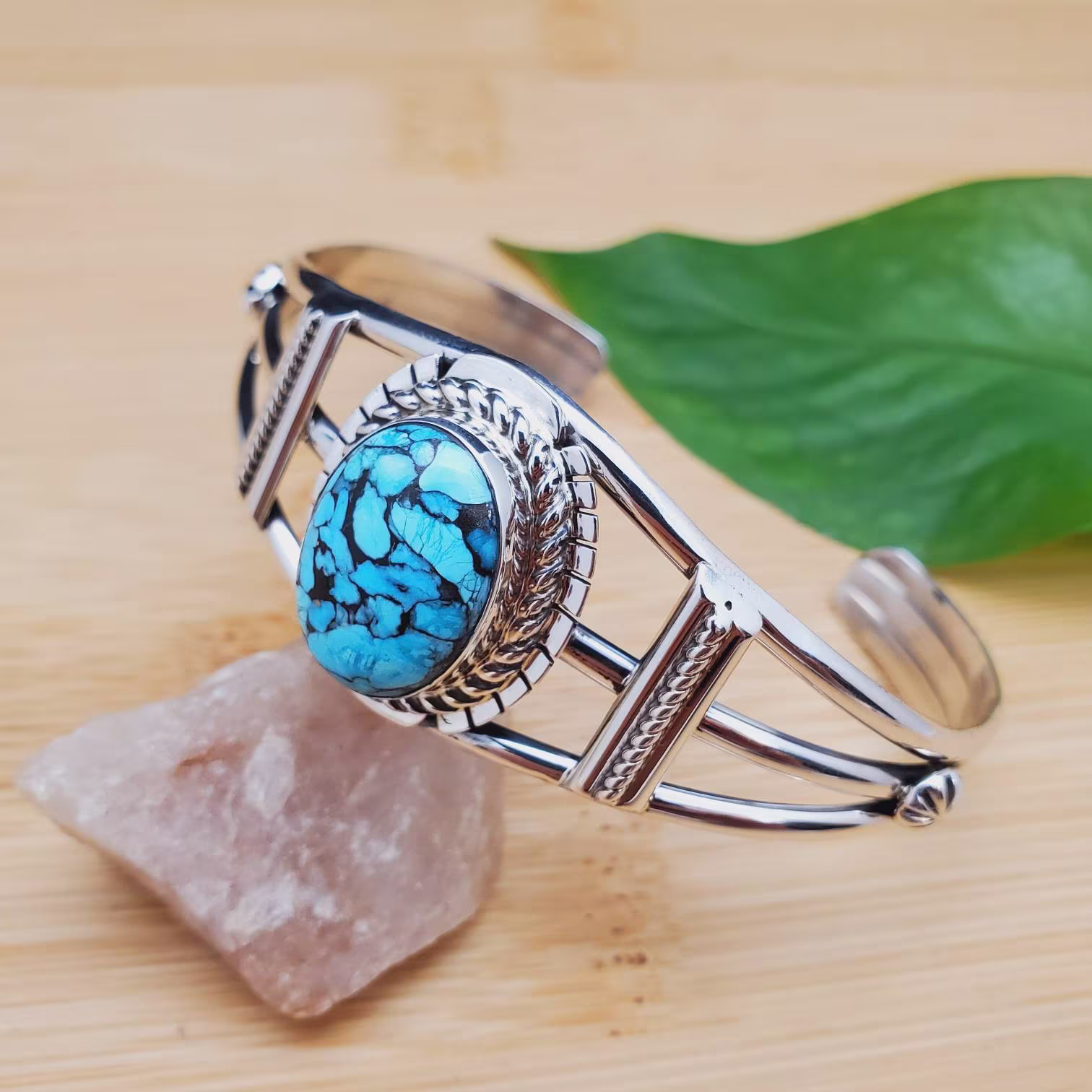 Lovely Turquoise Bracelet Cuff | Big Silver Concho Blue Sterling Stone Southwestern Jewelry
