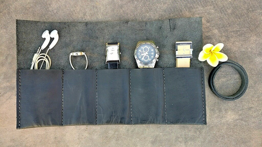 Vintage Black Leather Watch Roll, Case, Pencil Roll Leather, Sleeve, Genuine Toll Case School