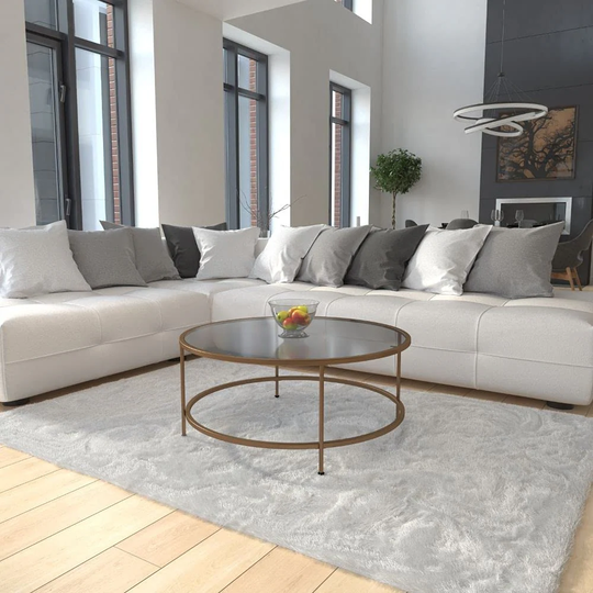 Round Coffee Table - Modern Clear Glass Coffee Table - Matte Gold Frame