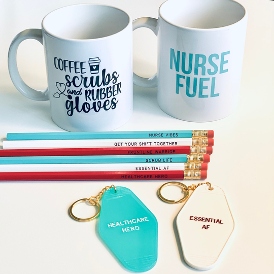 Nurse Appreciation Gift Set | With Mug, Keychain, & Pencil Set - Choose Your Mug Keychain