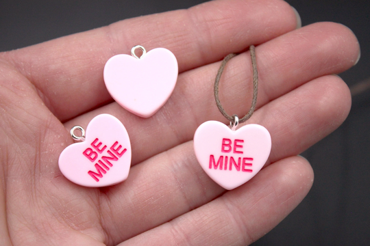 Be Mine Charm - Pink Conversation Heart Valentine Set Of 2, 8 Or 12 Charms For Necklace, Earrings & Jewelry Making Gifts Her