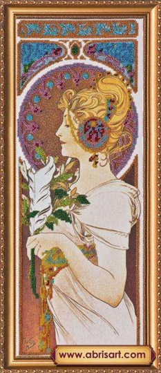 Diy Bead Embroidery Kit On Art Canvas "Lady - Girl Chantal" Size 7.9"×17.7" | 20×45 cm, Gift | Abris