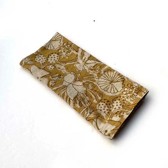 Golden Yellow Napkins For Table Settings, Organic Cotton Fabric Linens, Ichcha Textiles, Floral Handprinted - Hope Sample Sale
