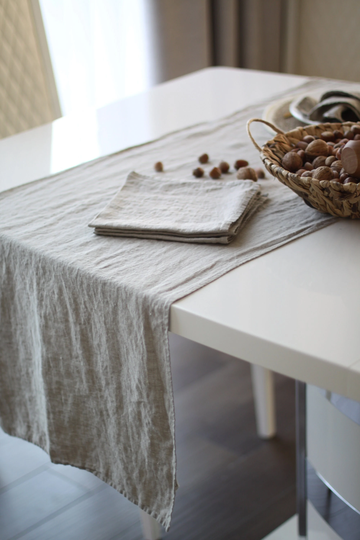 Linen Table Runner - Stonewashed Natural Flax Fabric