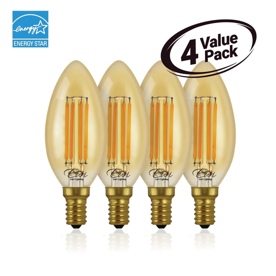 Euri Lighting Dimmable LED B10 Filament, 4.5W (40W Equiv) 350lm, 80 CRI, Warm White (2700K)