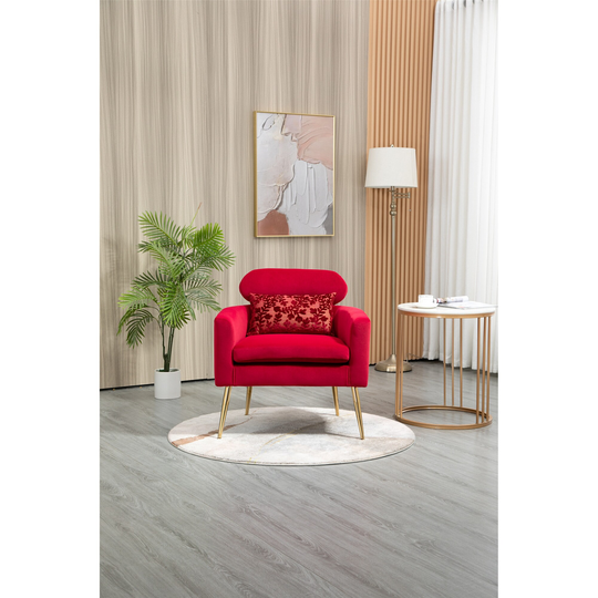 Velvet Accent Chair Living Room Armchair Lounge Chair, Rose Red