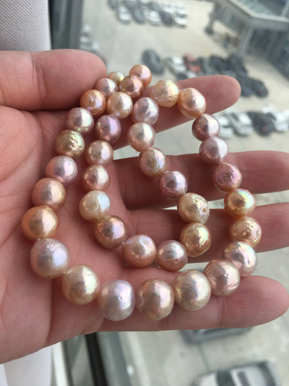 Natural Light Metallic Mixed Color Baroque Freshwater Pearl Strand, Alm003