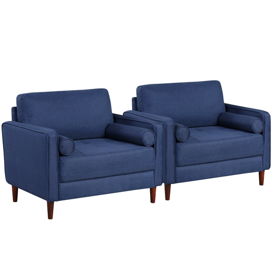 Gymax Set of 2 Accent Chair Armchair Upholstered Single Sofa w/ Wooden - See Details