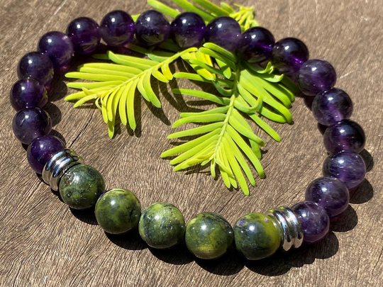 Atlantasite & Amethyst, 8mm, Healing Stone Bracelet Or Anklet With Positive Energy