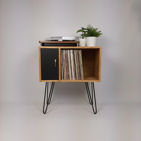 Small Oak Credenza | Black Door Media Unit Storage Buffet Scandi Minimalist Design Hairpin Legs Table