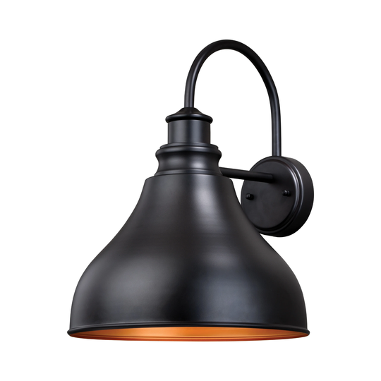 Delano 1 Light Dusk to Dawn Bronze Gold Farmhouse Barn Dome Outdoor Wall Lantern - 13-in W x 17-in H x 15-in D