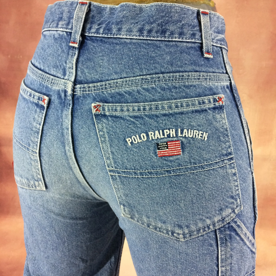 Size 28 Polo Ralph Lauren Workwear Utility Pants Painters Work Wear Jeans Cotton Denim High Waist W28 L28 Made in Usa