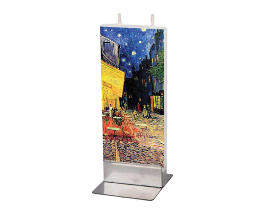 Hand Painted Flat Candle | Van Gogh Café Terrace At Night Small Unique Gift Art Fine Shelf Décor