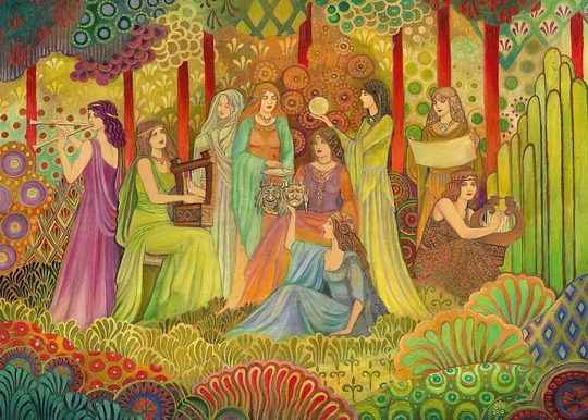 Nine Muses 5x7 Blank Greeting Card Art Deco Bohemian Greek Goddess