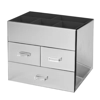 Miro 3 Drawer Tiered a Mirrored Glass Makeup Jewelry Organizer