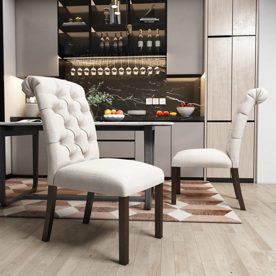 Dining Room Chairs With Back and Solid Wood Legs Upholstered Fabric Dining Chairs For Home Kitchen and Restaurant Set Of 2