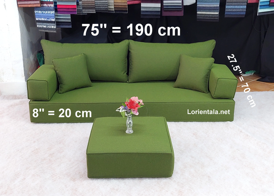 8'' Thick Linen Green Color Floor Sofa Living Room Oriental Boho Cushions Seating Bed Ottoman Palette Furniture Bench Couch Covers Pillows
