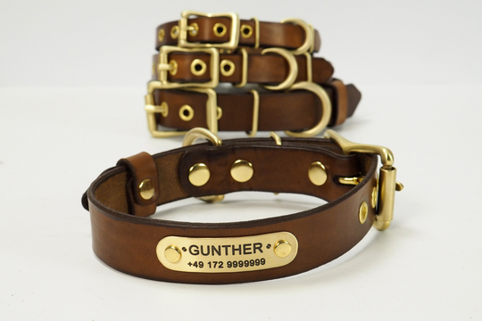 Dog Collar Personalized, Leather Collar, With Name, Id Tag, Brown Custom Lover Gift